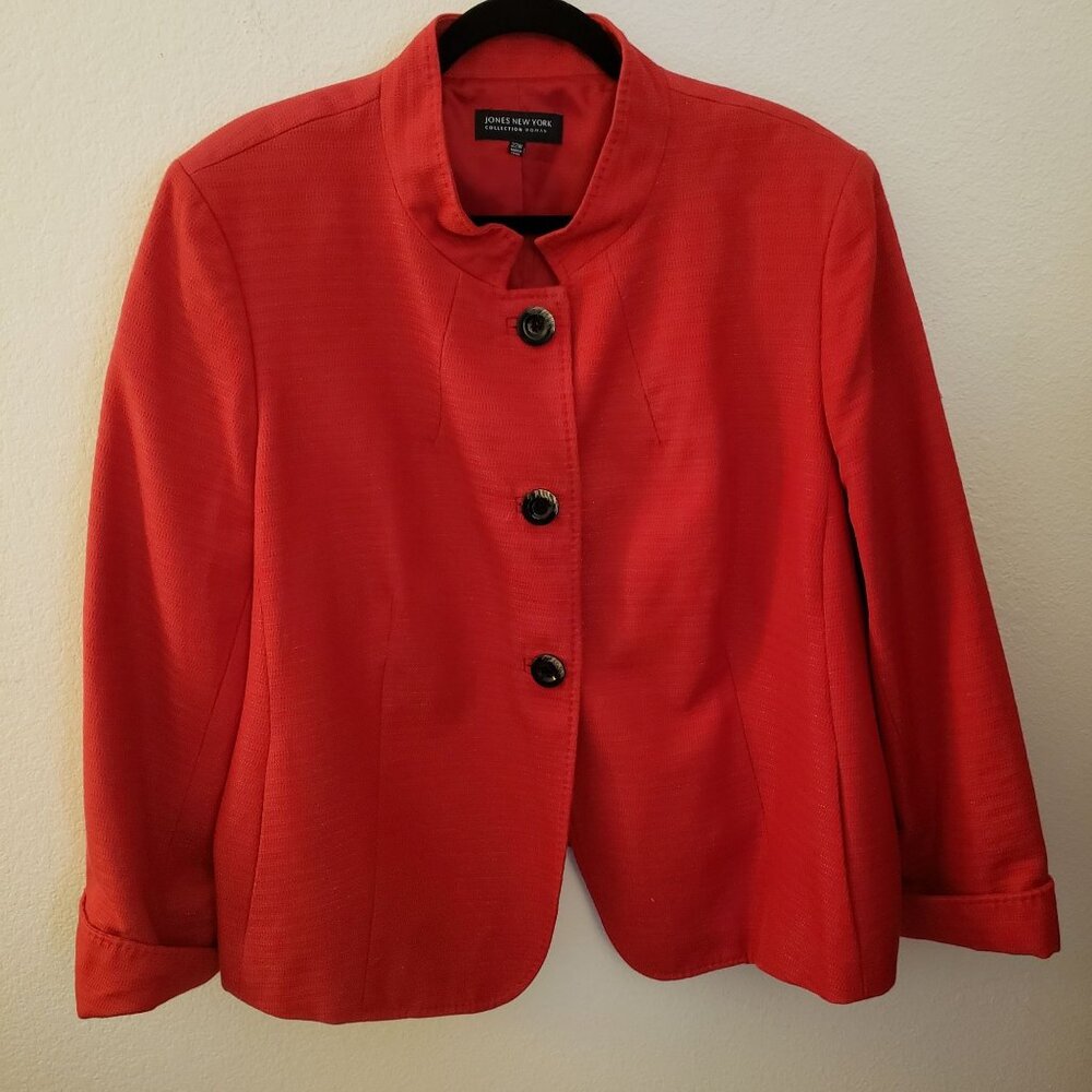Jones New York Red Cotton Blend Black Button Front Blazer Jacket sz 22W GUC